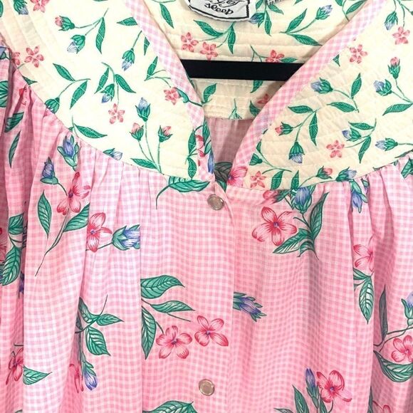 Vintage Cottagecore Gingham Floral Flower Power Boho Mumu Housedress w/ Pockets - Picture 1 of 8